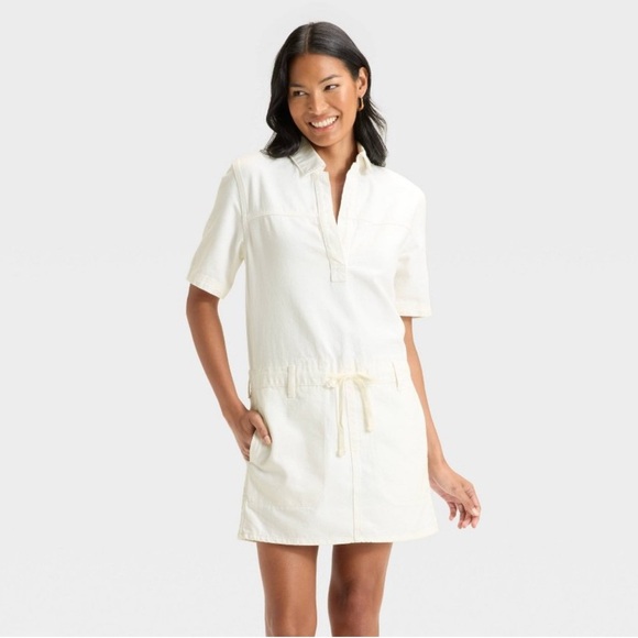 White Short-Sleeve Drop-Waist Drawstring Mini Dress from Universal Thread -NWT - Picture 3 of 7